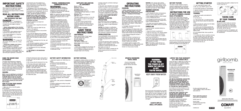 Page 1 de la notice Manuel utilisateur Conair Girlbomb NPGBT02