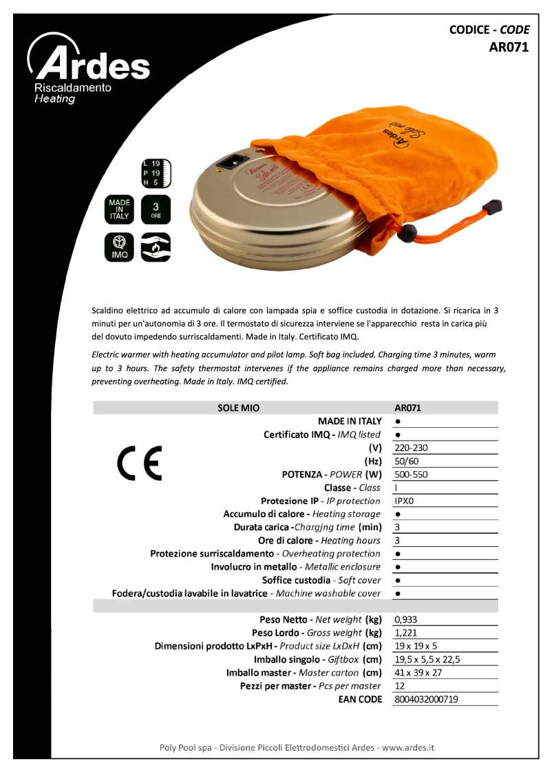 Página 1 del manual Ficha técnica Ardes AR071