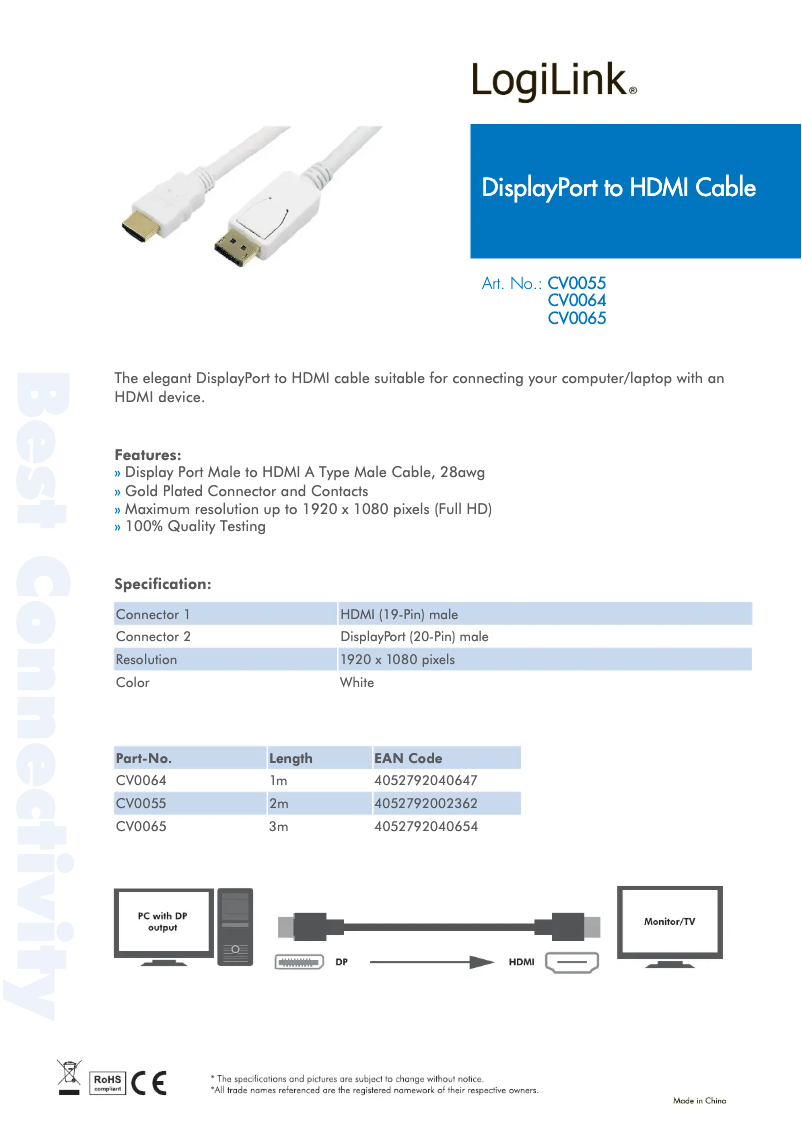 Page 1 de la notice Manuel utilisateur LogiLink CV0055