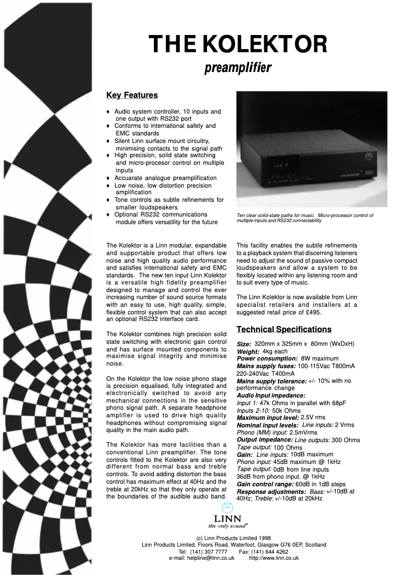 Page n°1 - Fiche technique Linn Kolektor