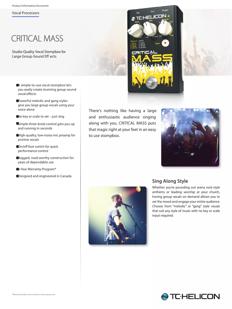 Página 1 del manual Ficha técnica TC Helicon Critical Mass