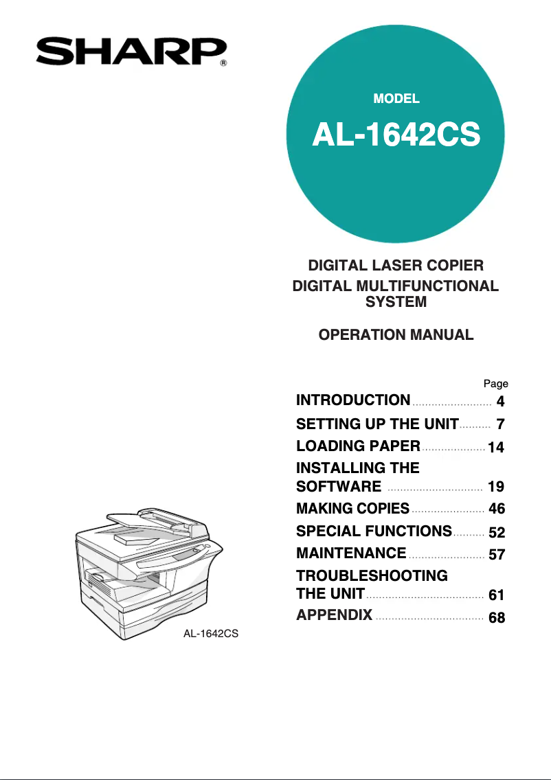 Page 1 de la notice Manuel utilisateur Sharp AL-1642CS