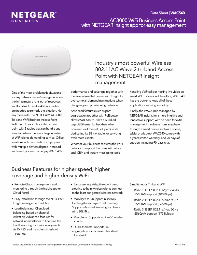 Page n°1 - Fiche technique Netgear WAC540
