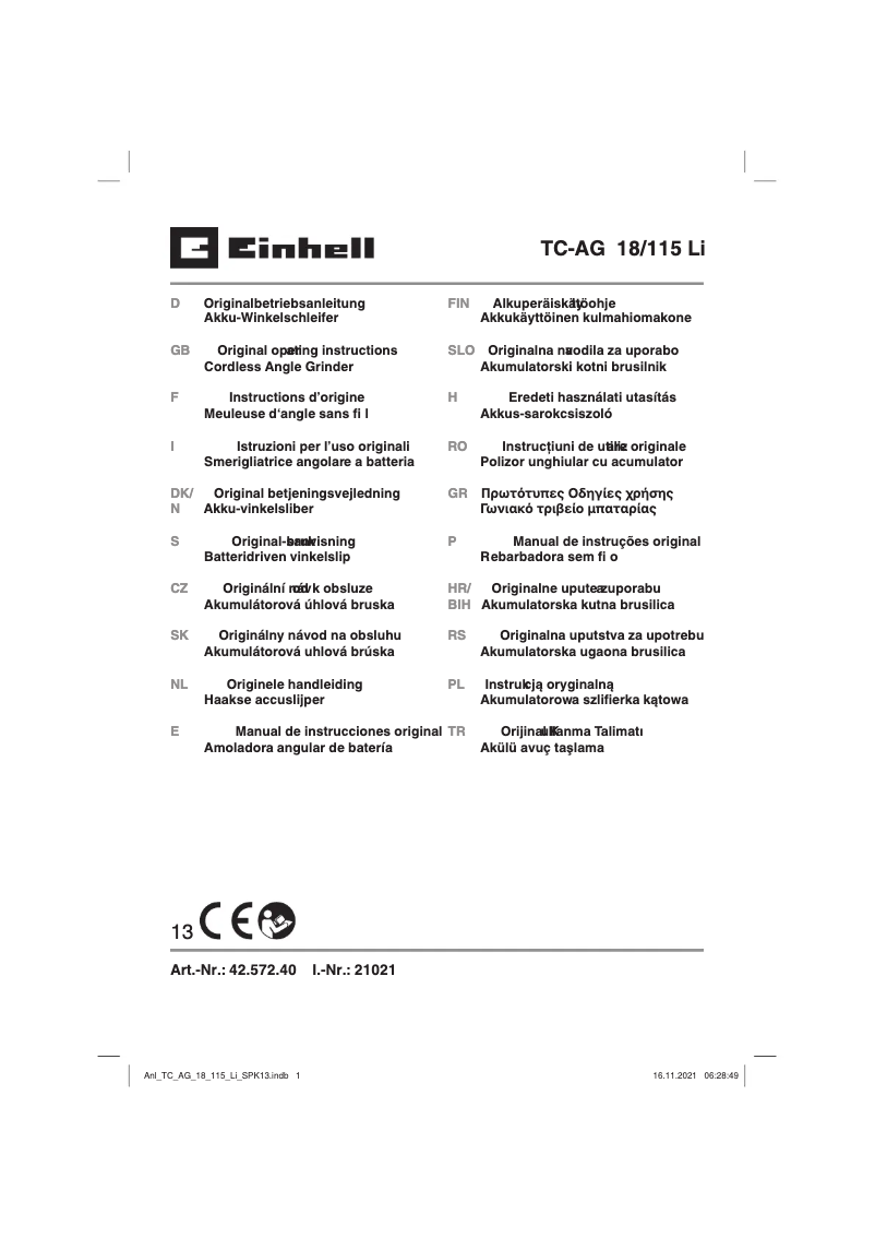 Page n°1 - Manuel utilisateur Einhell TE-TK 18/2 Li