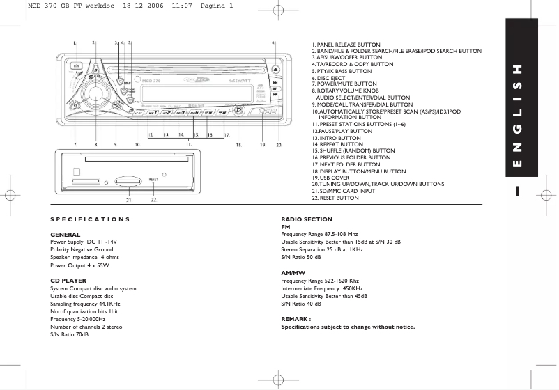 Page 1 de la notice Manuel utilisateur Caliber MCD 370