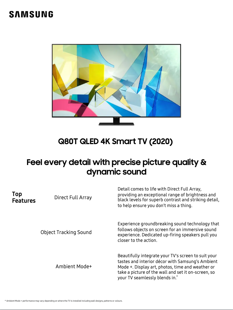 Page 1 de la notice Fiche technique Samsung QA75Q80TAWXXY