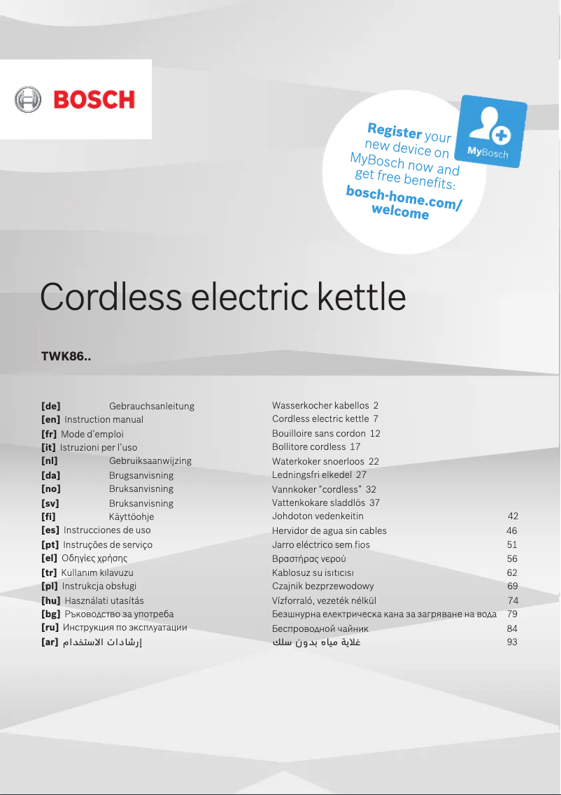 Page n°1 - Manuel utilisateur Bosch TWK8613P