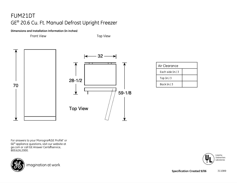 Page n°1 - Fiche technique GE FUM21DTRWH