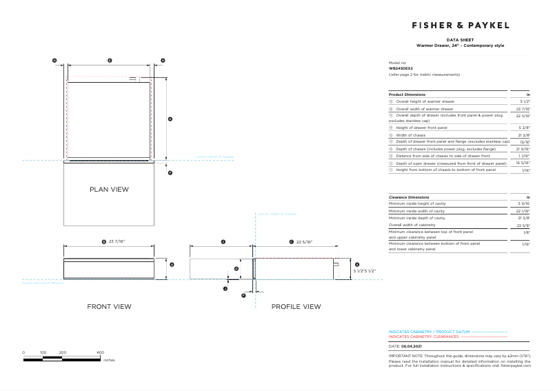 Page n°1 - Fiche technique Fisher & Paykel WB24SDEX2