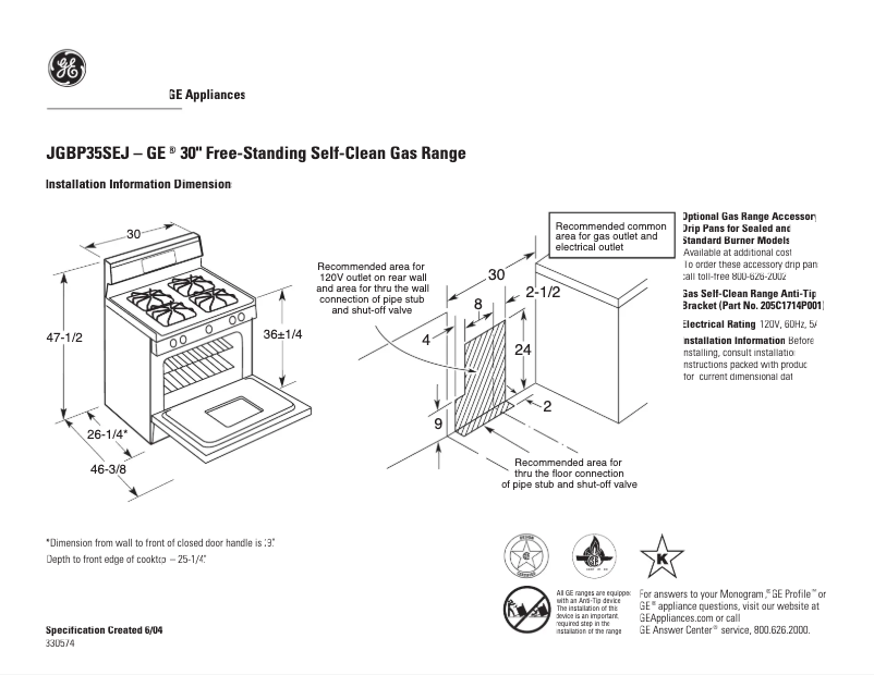 Página 1 del manual Ficha técnica GE JGBP35SEJSS