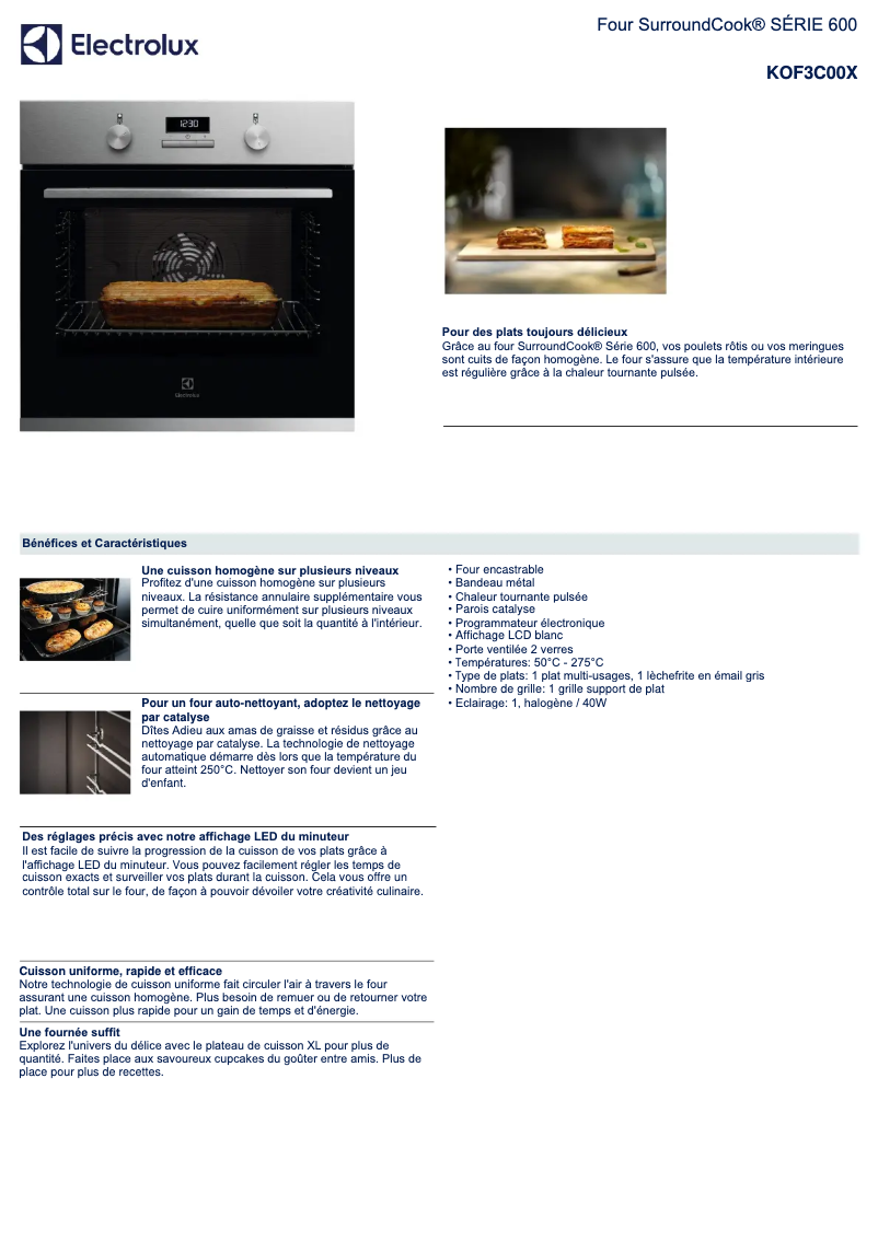 Page 1 de la notice Fiche technique Electrolux KOF3C00X