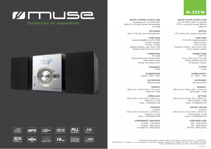 Page 1 de la notice Fiche technique Muse M-35 CM
