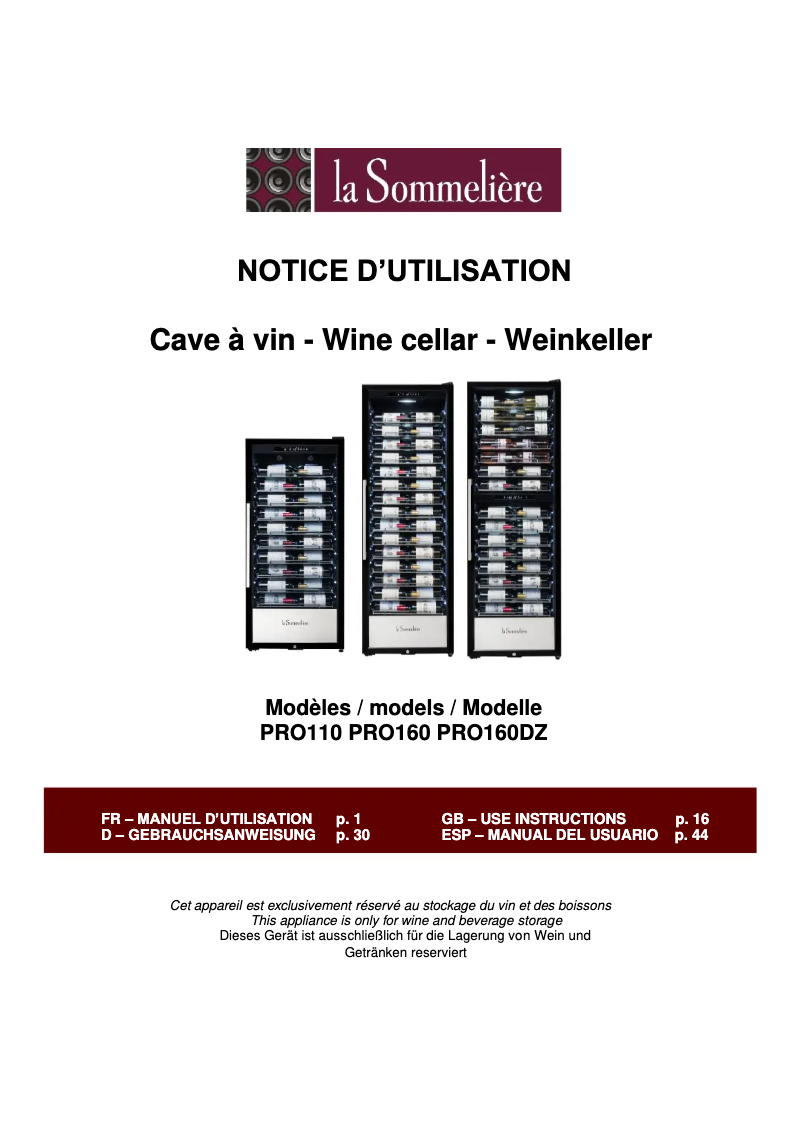 Página 1 del manual Manual de usuario La Sommelière PRO160DZ