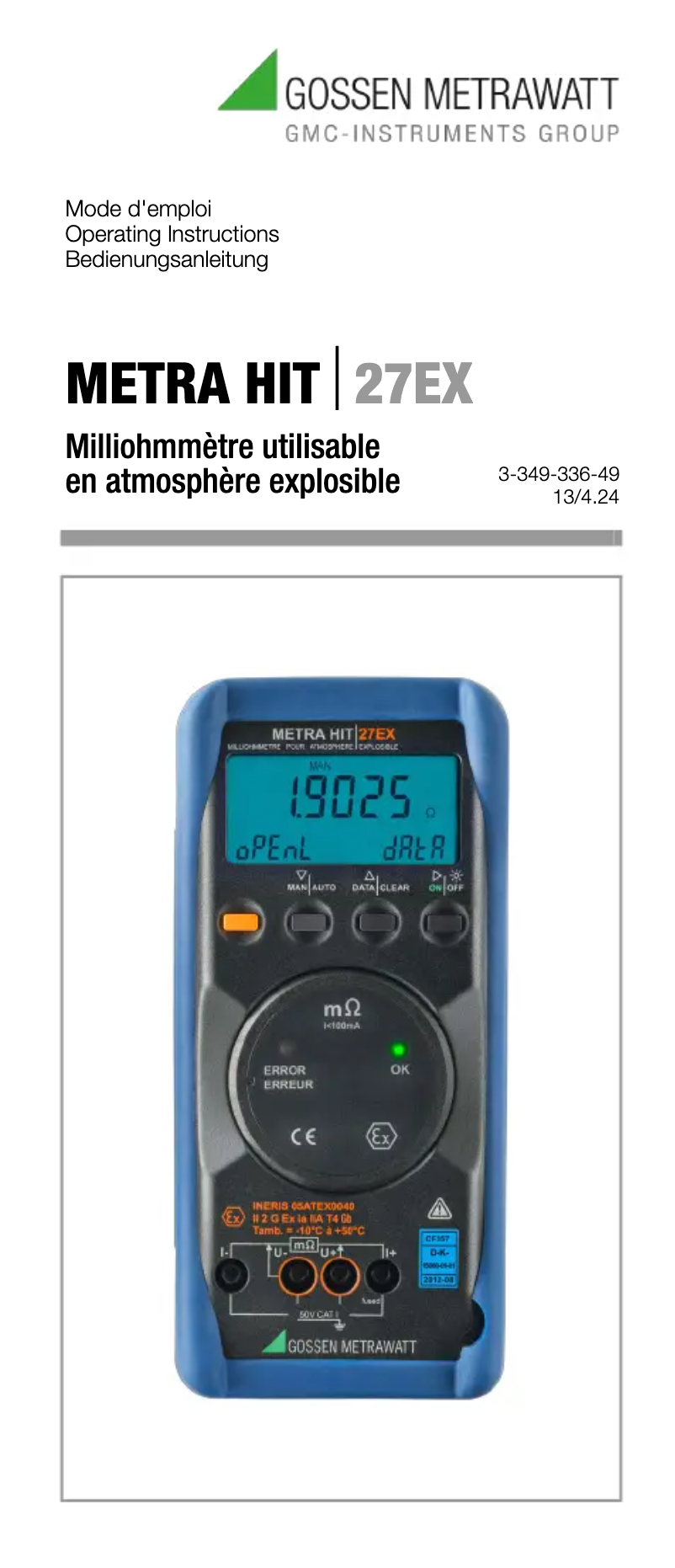 Image de la première page du manuel de l'appareil METRA Hit 27Ex