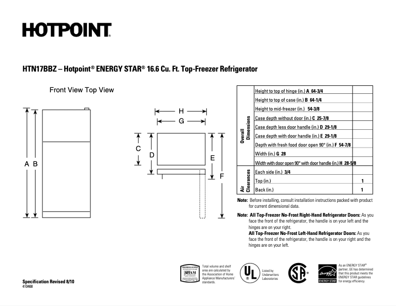 Page n°1 - Fiche technique Hotpoint HTN17BBZRCC