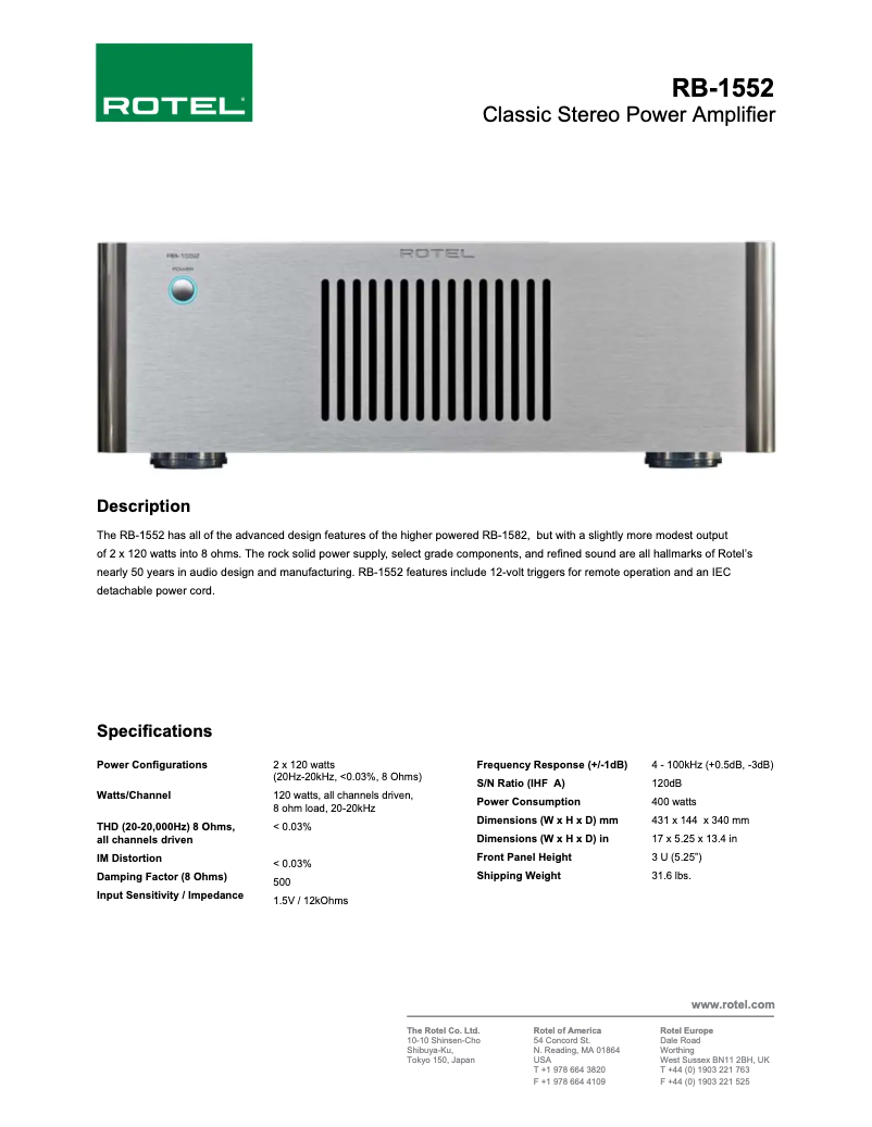 Image de la première page du manuel de l'appareil RB-1552 MkII