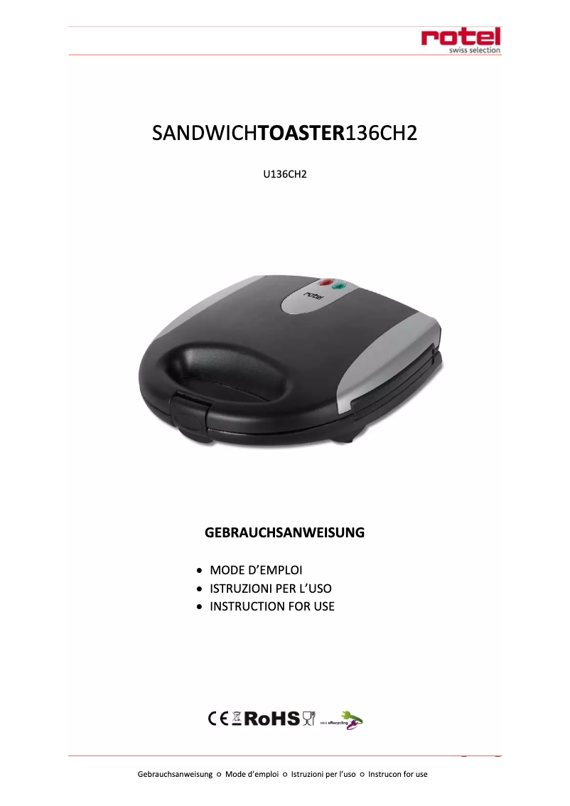 Image de la première page du manuel de l'appareil Sandwich Toaster U136CH2
