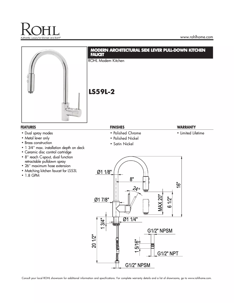 Page n°1 - Fiche technique Rohl LS59L-2