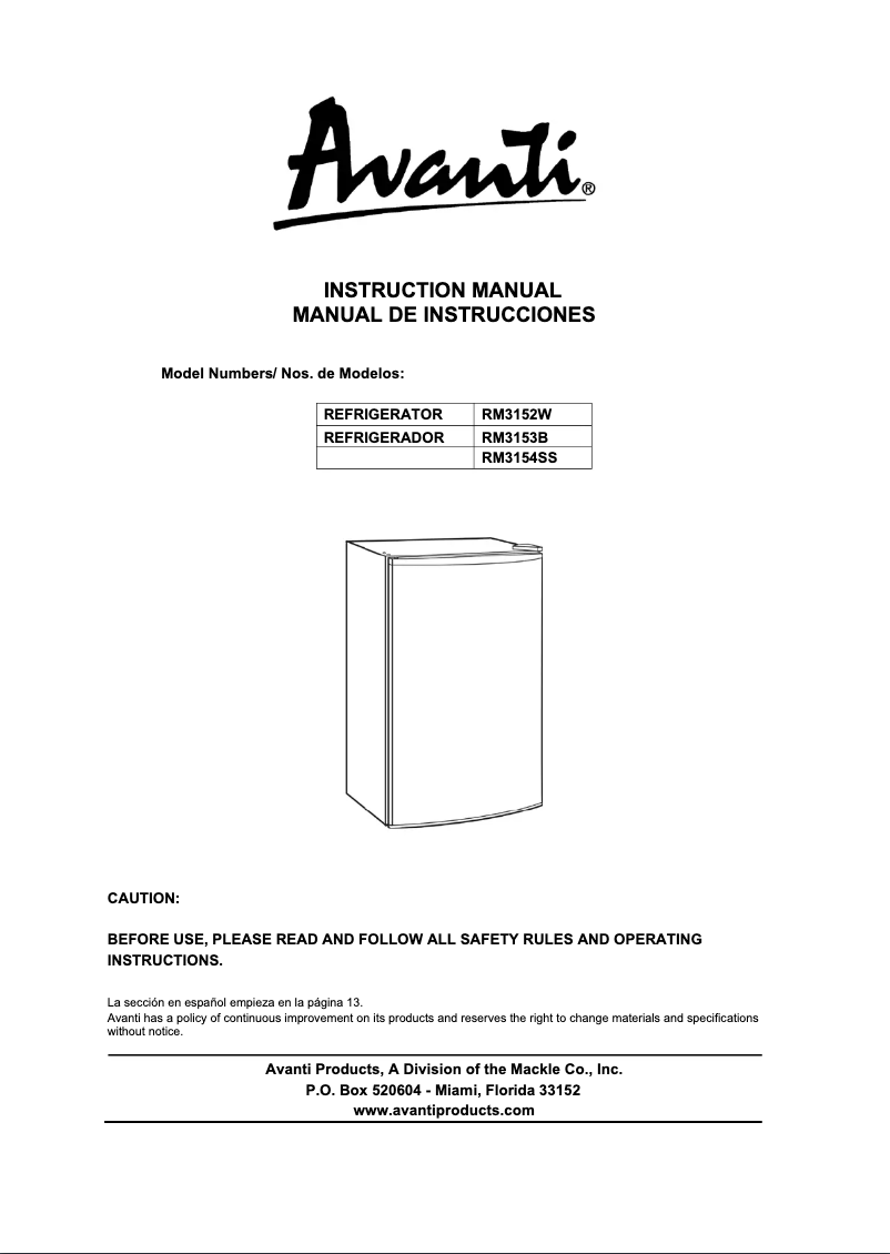 Image de la première page du manuel de l'appareil RM3153B