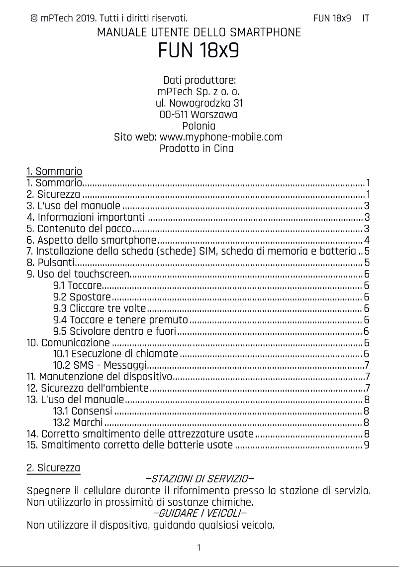 Page 1 de la notice Manuel utilisateur myPhone Fun 18×9