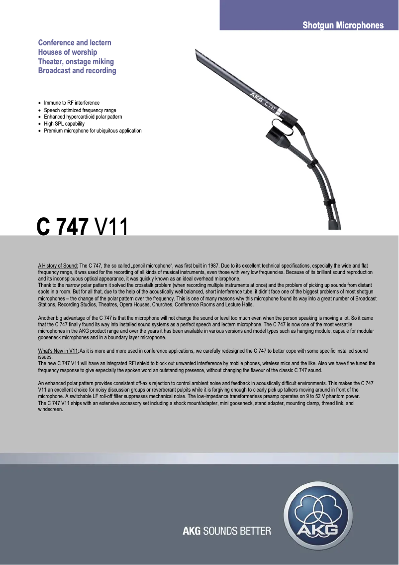 Page n°1 - Fiche technique AKG C747 V11