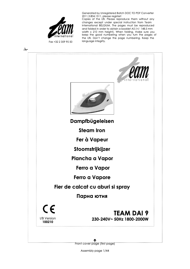 Page 1 de la notice Manuel utilisateur Team DAI 9