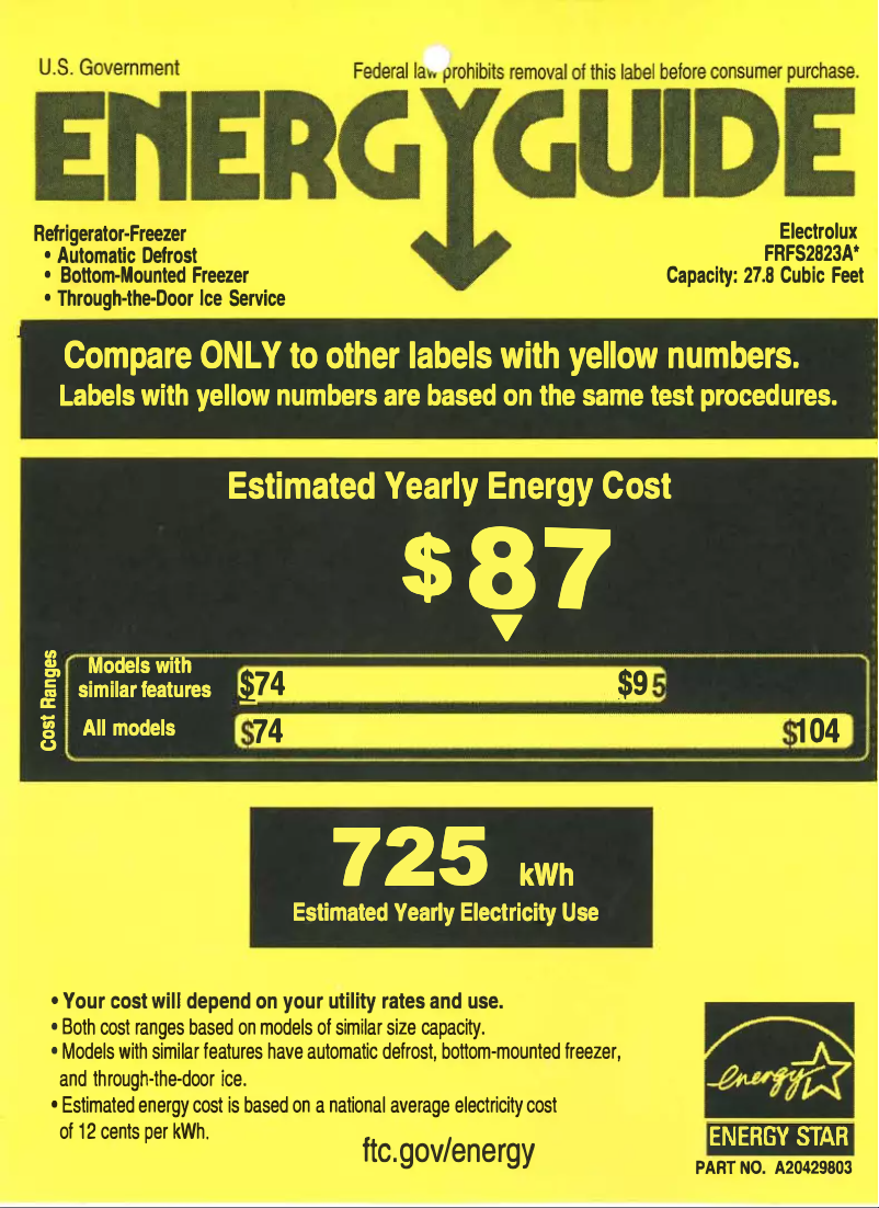 Página 1 del manual Etiqueta energética Frigidaire FRFS2823AW
