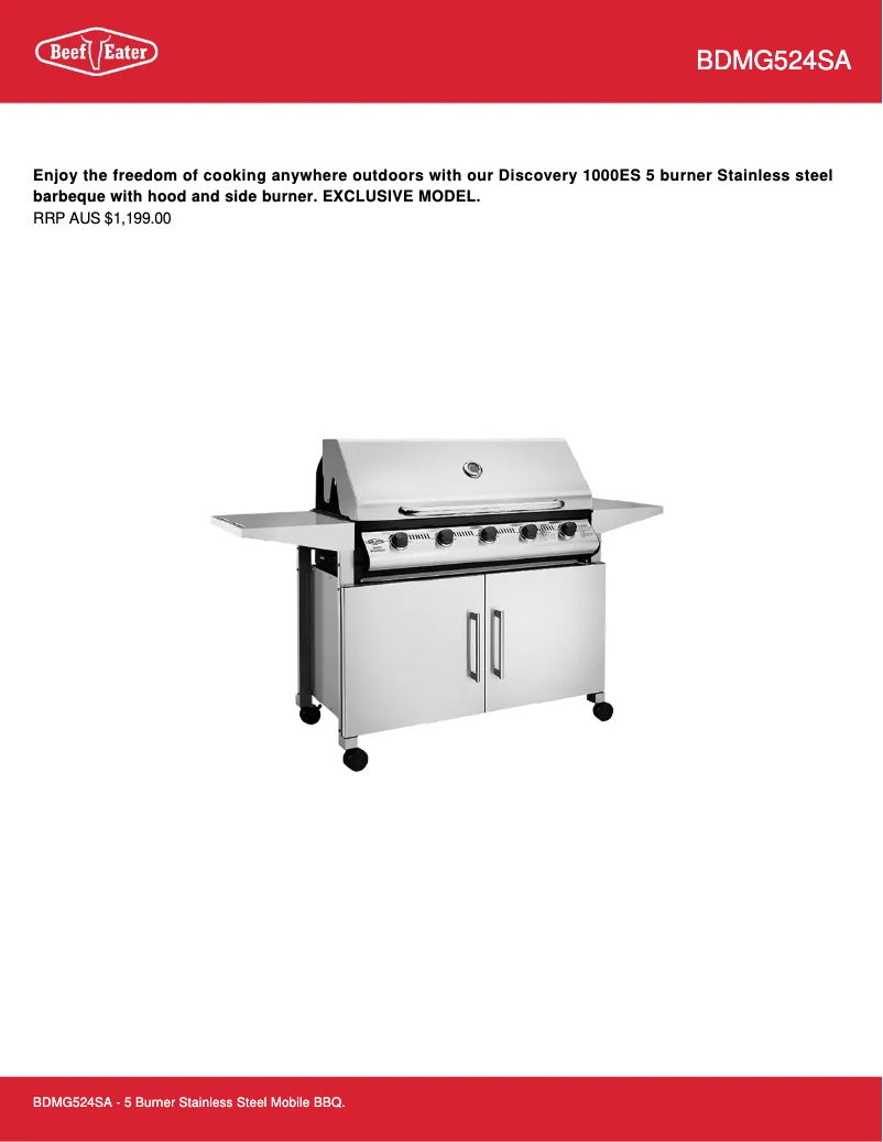 Page 1 de la notice Fiche technique BeefEater BDMG524SA