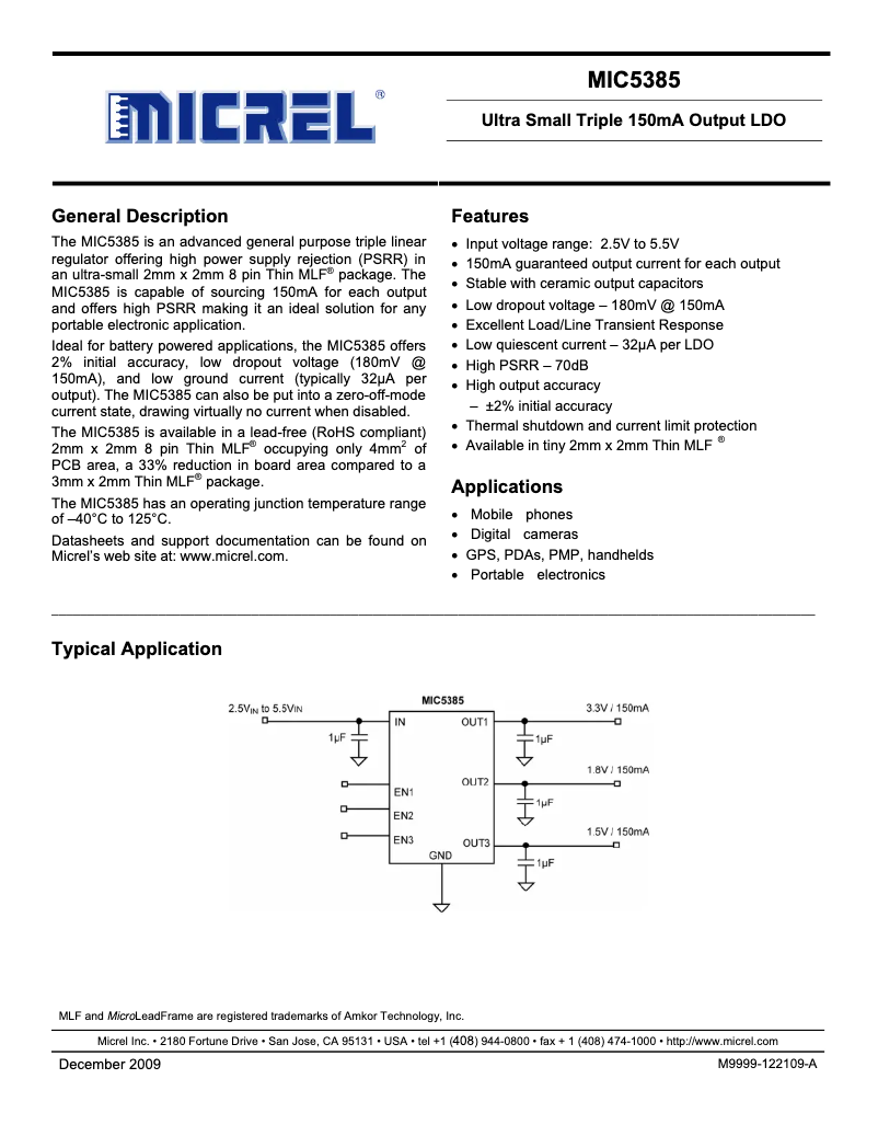 Page 1 de la notice Manuel utilisateur Microchip MIC5385
