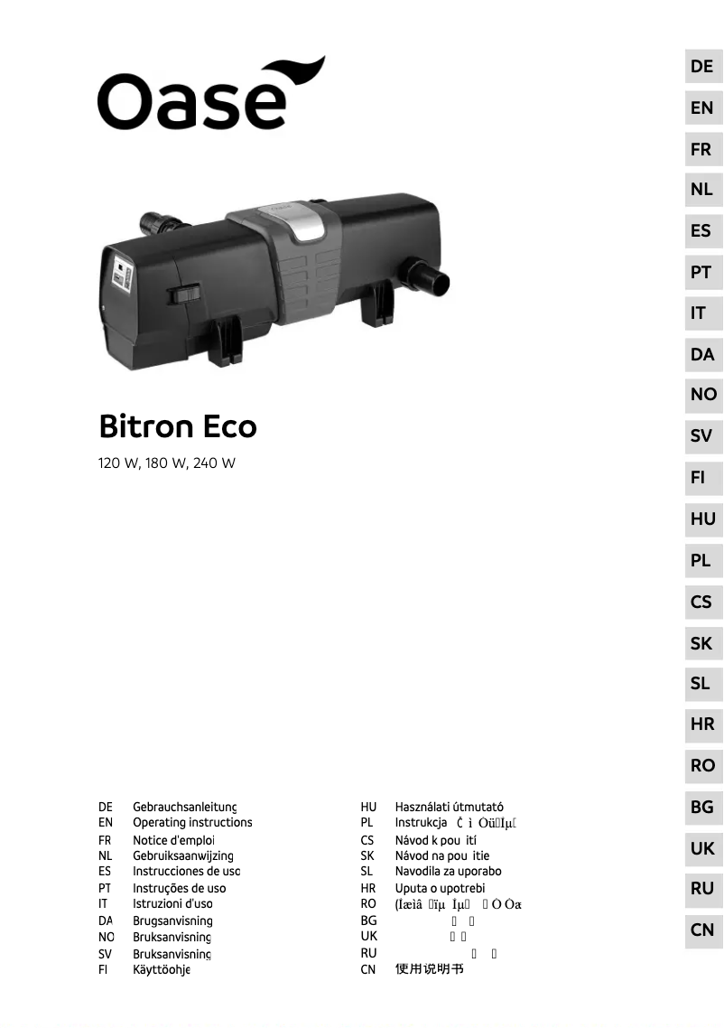Page 1 de la notice Manuel utilisateur Oase Bitron Eco 240W