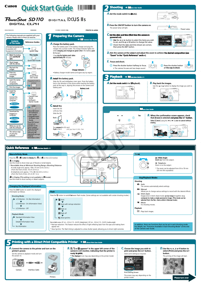 Page 1 de la notice Manuel utilisateur Canon PowerShot SD110