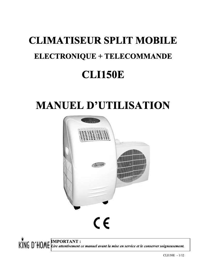 Page 1 de la notice Manuel utilisateur King D'Home CLI150E