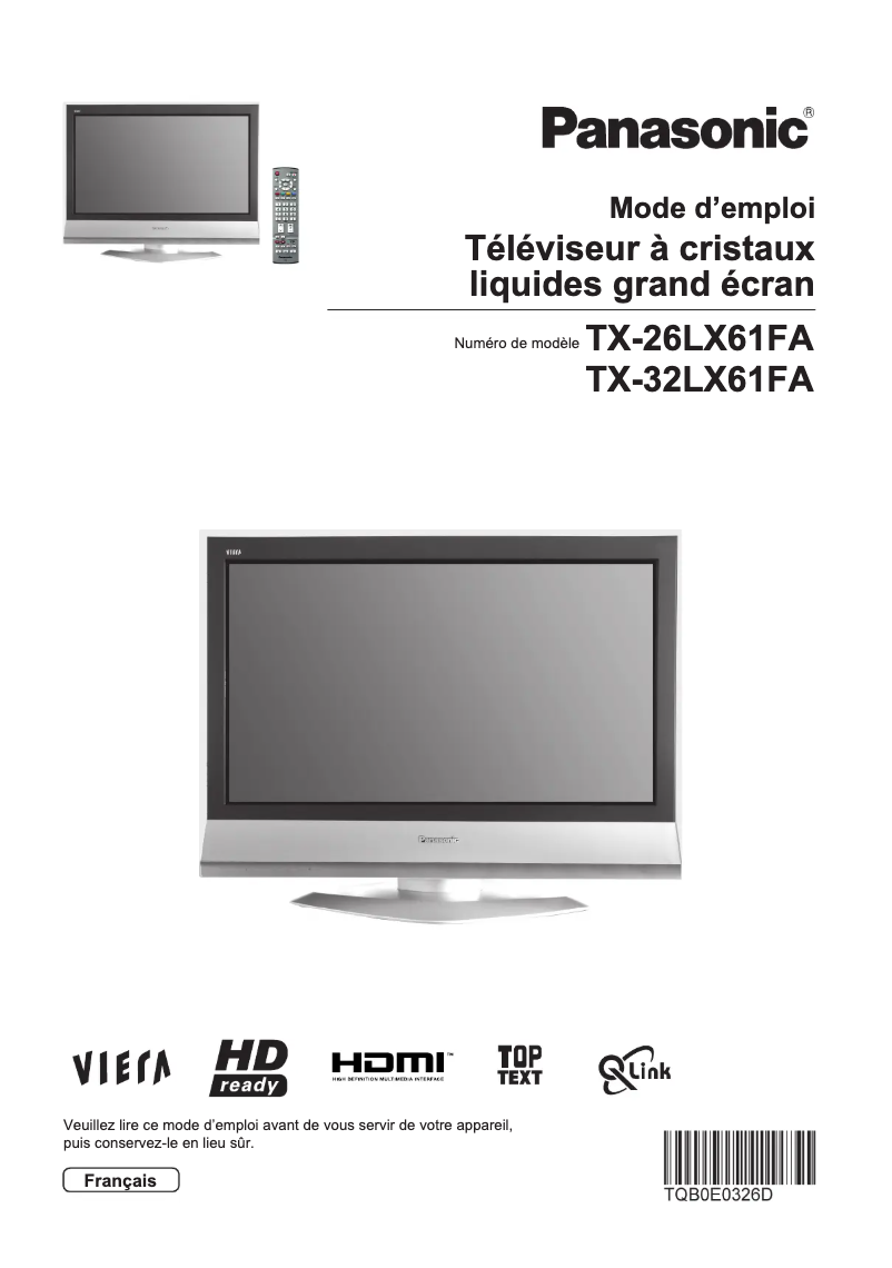 Image de la première page du manuel de l'appareil Viera TX-32LX61F