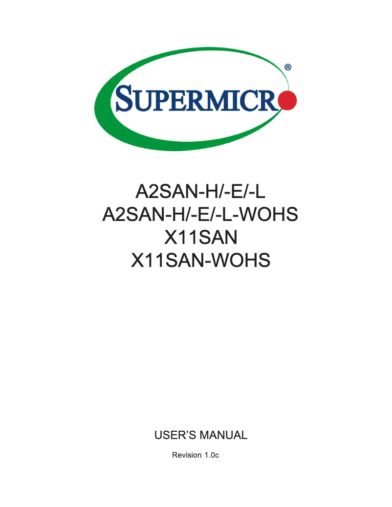 Page 1 de la notice Manuel utilisateur Supermicro A2SAN-E-WOHS