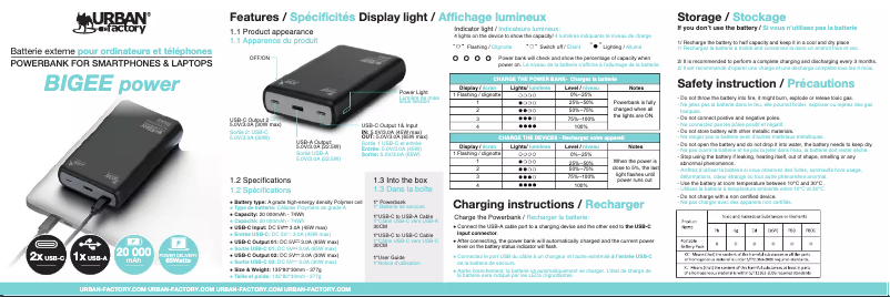 Page 1 de la notice Manuel utilisateur Urban Factory Bigee Power