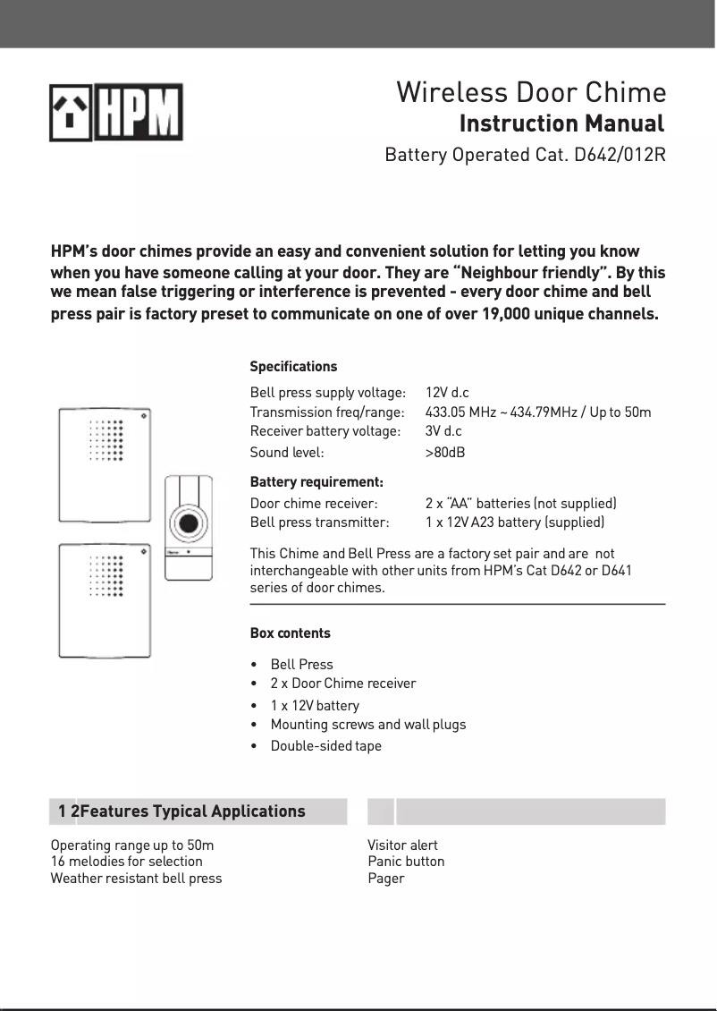 Page 1 de la notice Manuel utilisateur HPM D642/012R