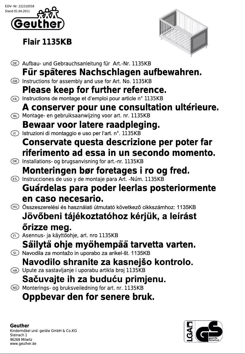 Page n°1 - Manuel utilisateur Geuther Flair