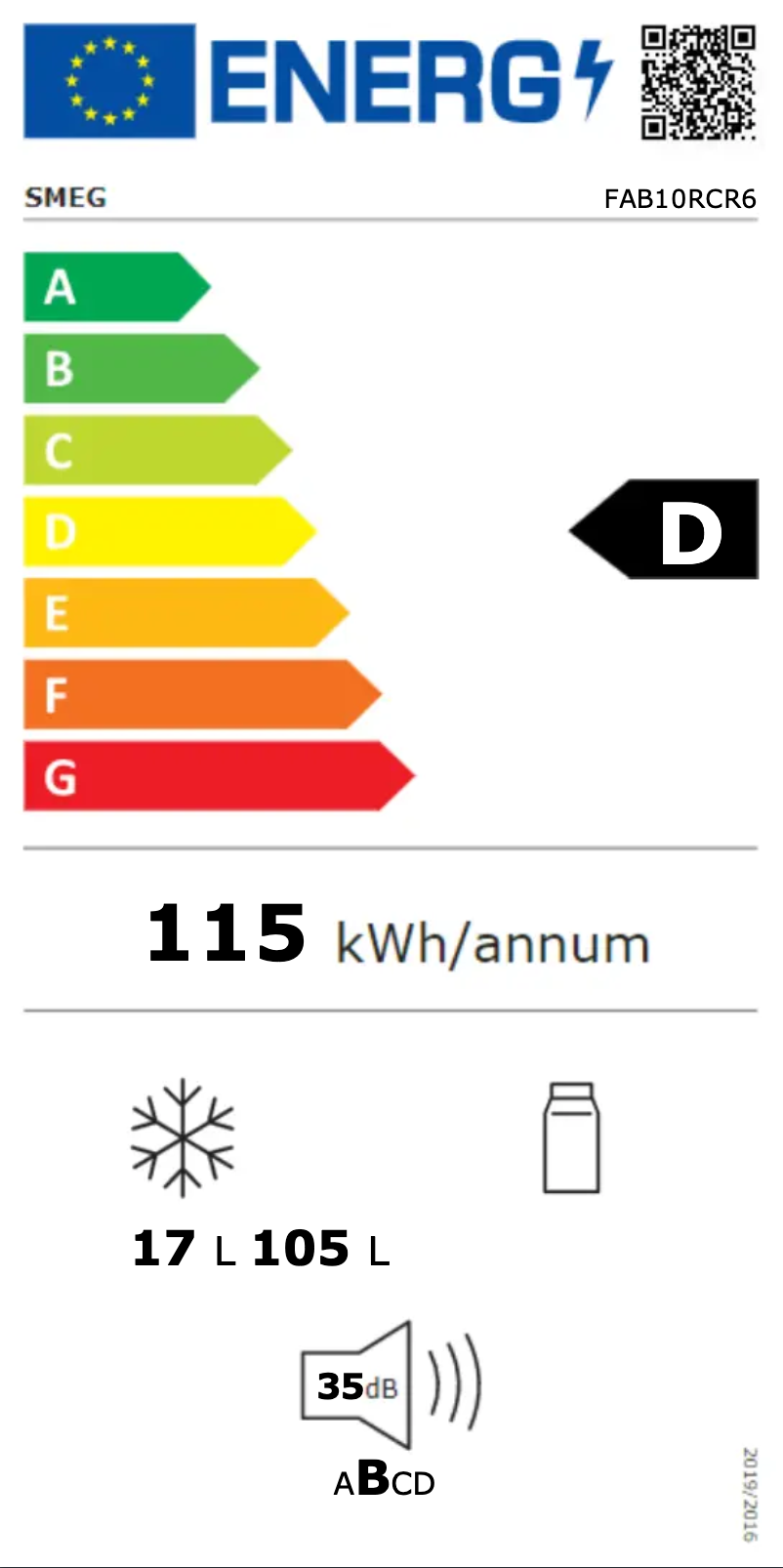 Page 1 de la notice Label énergétique Smeg FAB10RCR6
