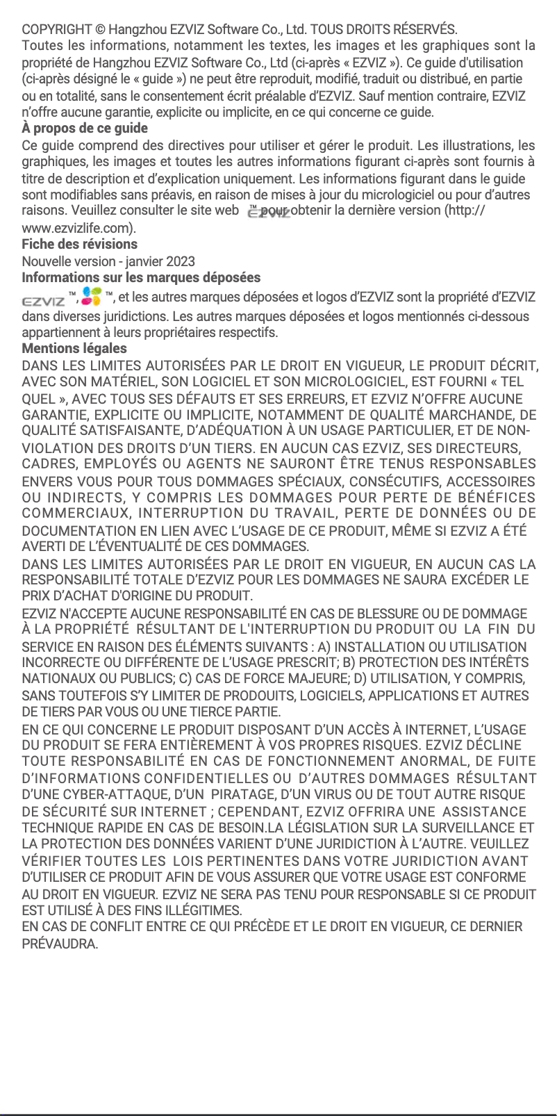 Page 1 de la notice Manuel utilisateur EZVIZ A3