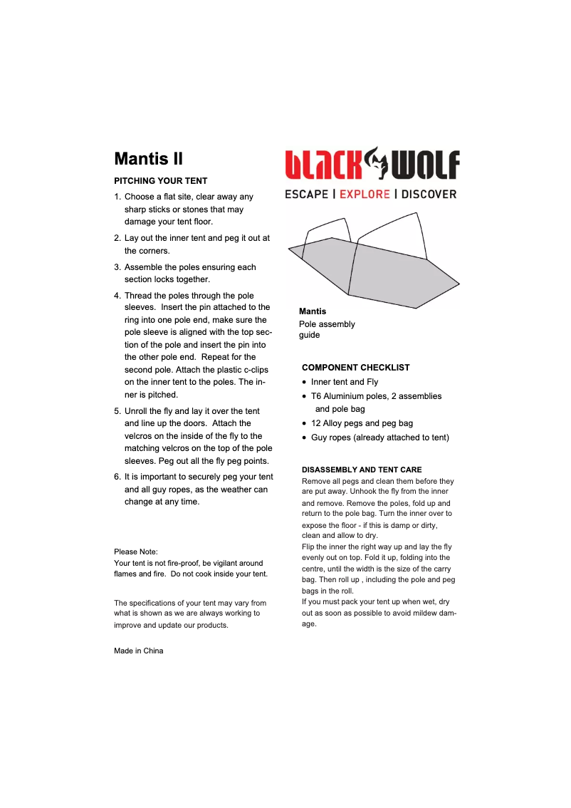 Página 1 del manual Manual de usuario Black Wolf Mantis Ultralight 1