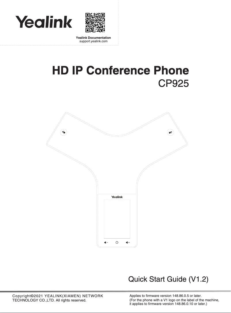 Page 1 de la notice Guide de démarrage rapide Yealink CP925