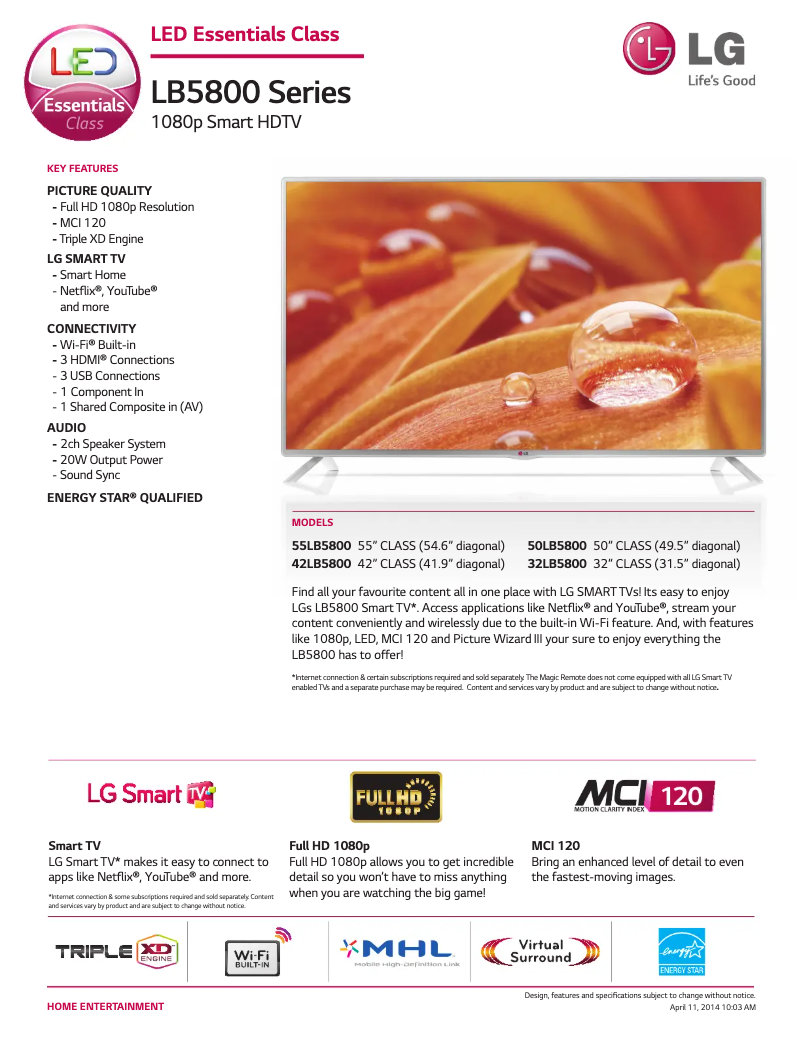 Página 1 del manual Ficha técnica LG 42LB5800