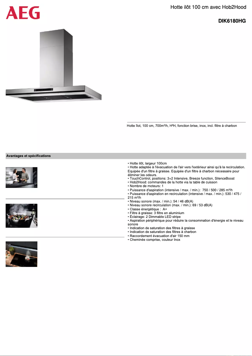 Page 1 de la notice Fiche technique AEG DIK6180HG