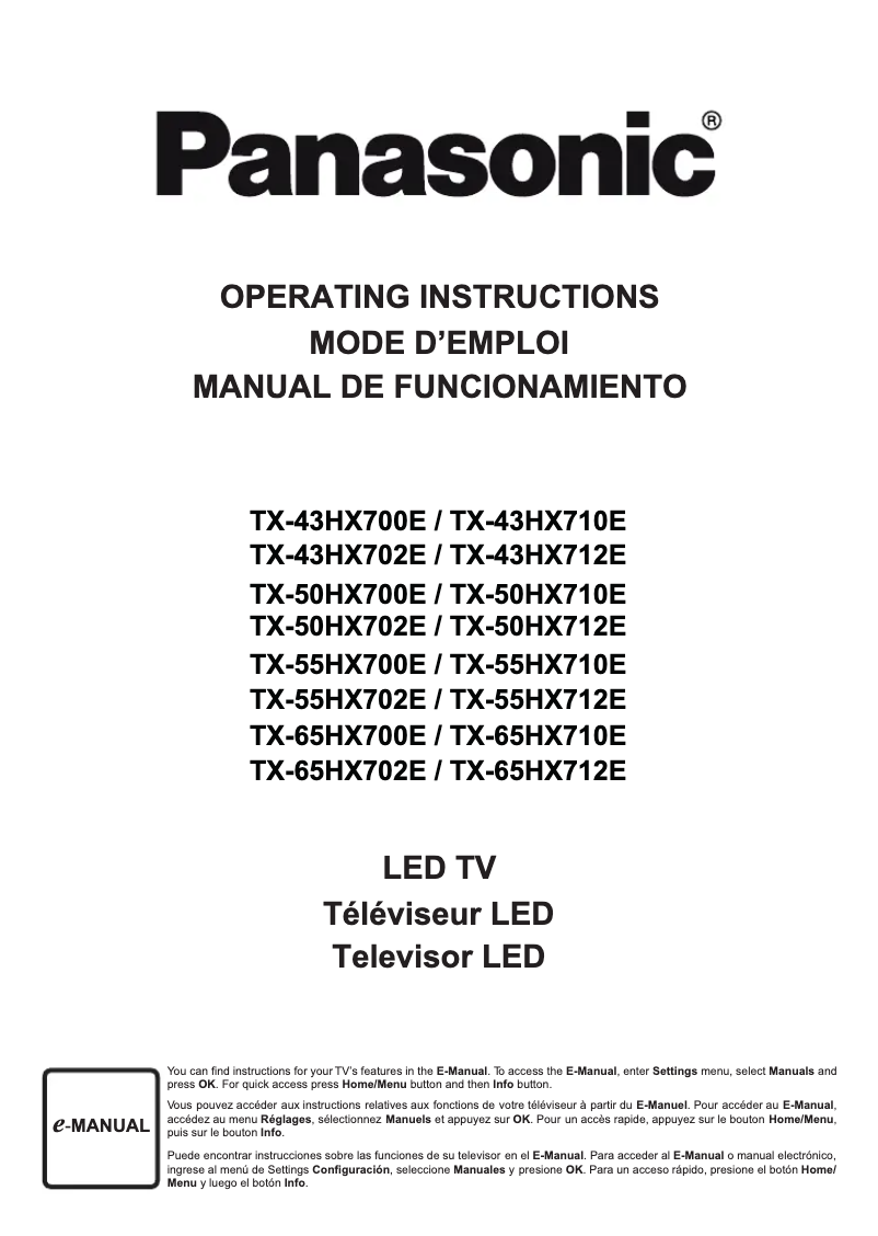 Page 1 de la notice Manuel utilisateur Panasonic TX-43HX702E