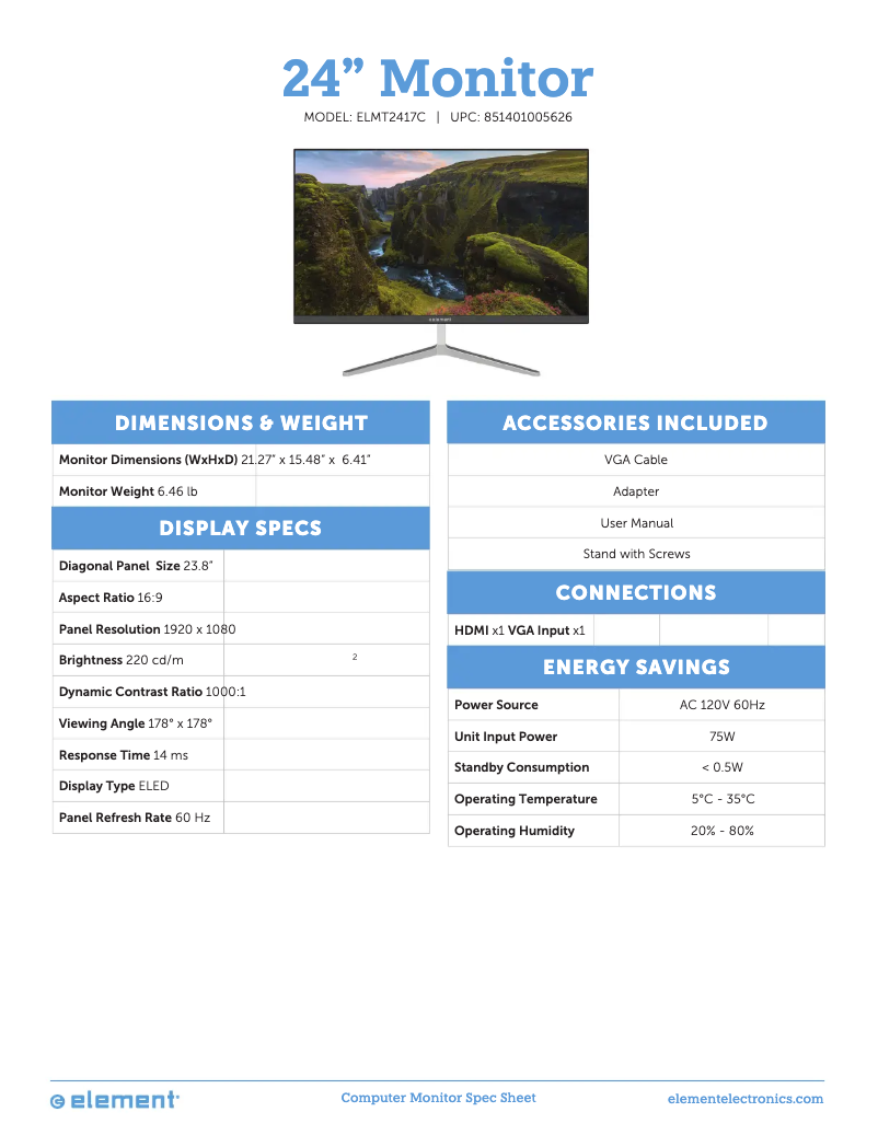 Page 1 de la notice Manuel utilisateur Element ELMT2417C