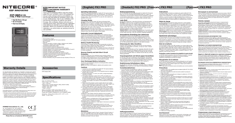 Page 1 de la notice Manuel utilisateur Nitecore FX2 PRO