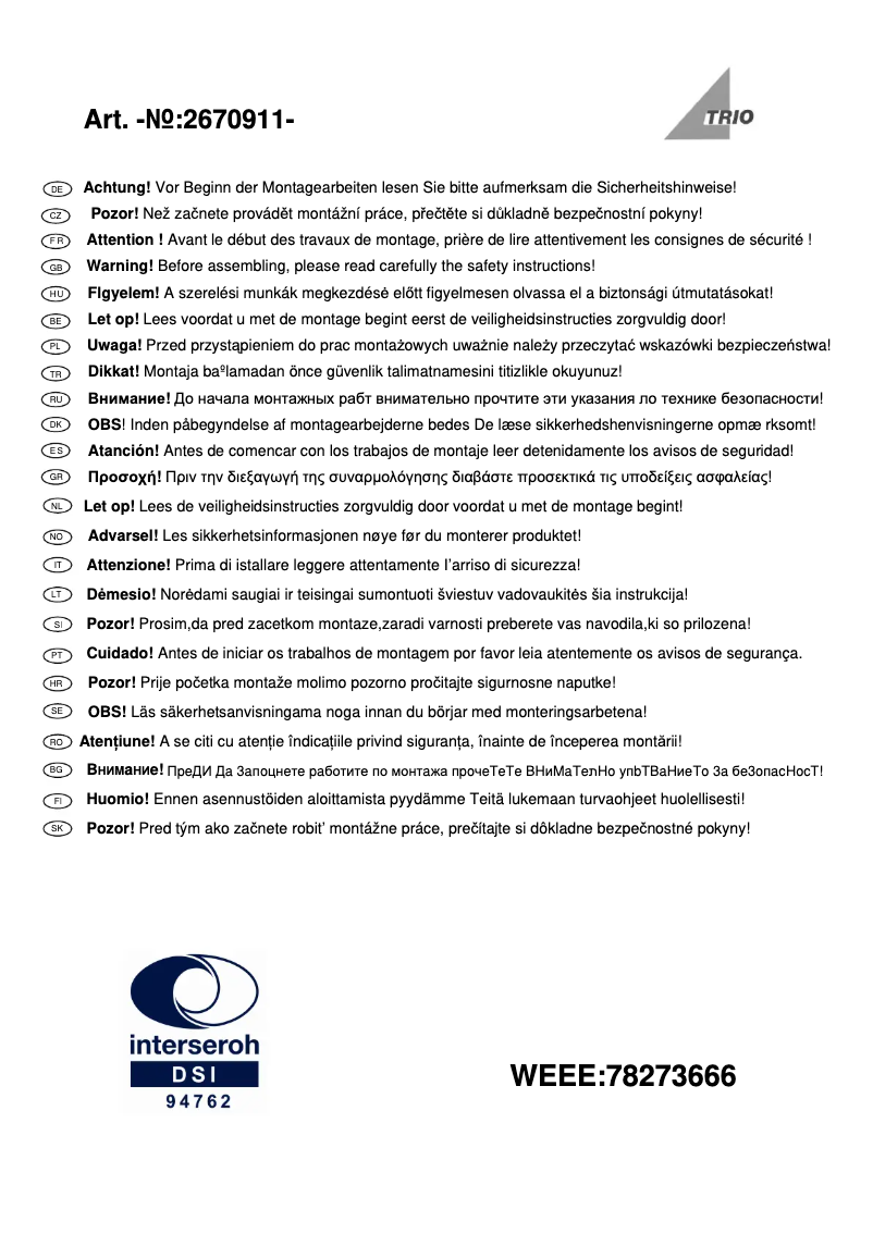 Page 1 de la notice Manuel utilisateur Trio Lighting Tornesh 2670911-24