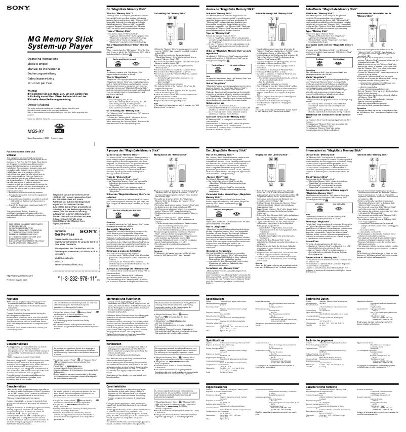 Image de la première page du manuel de l'appareil MGS-X1