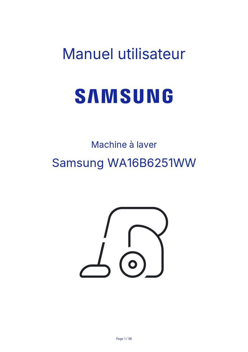 Page n°1 - Manuel utilisateur Samsung WA16B6251WW