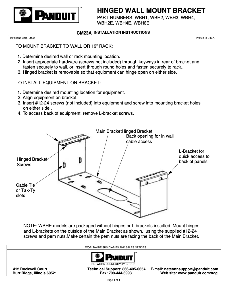 Página 1 del manual Manual de instrucciones Panduit WBH4E